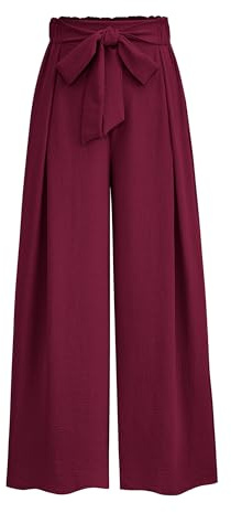 PRETTYGARDEN Women's Wide Leg Work Pants Business Casual High Waisted Loose Palazzo Trouser Summer Clothes (Wine Red,Large)