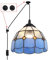 SUNLLOK Moderne Tiffany-Stil blaues Glas hängende Pendelleuchte, einstellbare Höhe Plug in Kronleuchter Deckenleuchte, Indoor-Kuppel Schatten Sconce Dekoration für Wohnzimmer Restaurant Flur