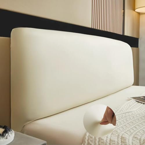 AYUOEODM Bettkopfteil Hussen Bett Kopfteil Bezug/Überzug 180 Leder,Elastisch Kopfteilbezug Schwarz,Staubdichte Dehnbare Schutzhülle Für Schlafzimmer Kopfteil (Color : Cream Color, Size : 190-210cm)