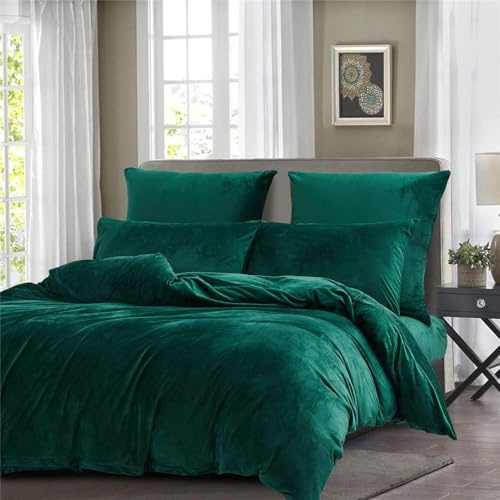 Gezu Juego de cama de invierno 140 x 200 cm, verde, franela, terciopelo, de doble cara, grueso, cálido, ropa de cama para adultos, juego de cama para 1 persona con 1 funda de almohada, 65 x 65 cm con