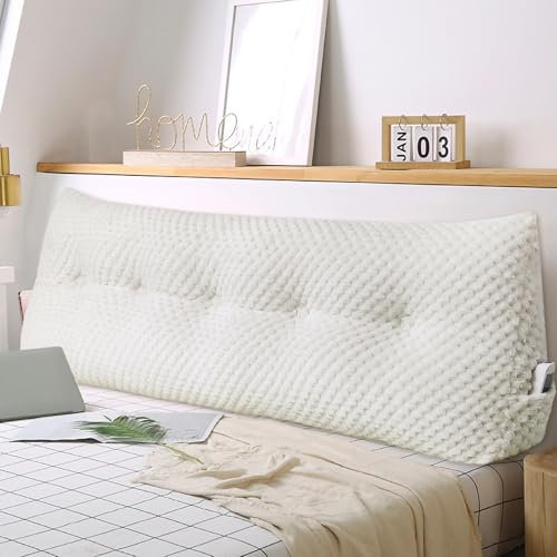 WUIOYNF Weiches Keilkissen Bett Großes Rückenkissen, bequem und stützend, Lesekissen Wandkissen Lendenkissen für Couch und Betten, Stützkissen, Nackenkissen mit abnehmbarem Bezug(Weiß-180x20x50cm)