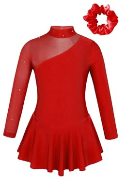Freebily Vestido De Danza Ballet para Niña Maillot De Manga Larga Traje De Baile De Patinaje Artístico Vestido De Danza Contemporánea Gimnasia Rojo A 7-8 años