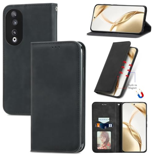 Cracedily Cover per Honor 90 Case, Custodia Cover Pelle Premium Portafoglio con Porta Carte Magnetica Supporto Protezione Flip Case Custodia per Honor 90, Nero