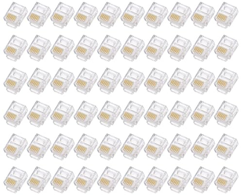 QUARKZMAN RJ11/RJ12 6P6C kontakt Koppar Transparent Telefon 60 st | Modulär hankontakt, för telefon, kopparkärna, transparent