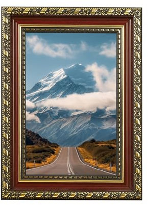 Ornate A4 Picture Frame for Photos, Artwork, or Posters, Baroque Style Ready to Hang or Stand, Wall Hooks Included, Shabby Chic with MDF Backing and Shatterproof Clear Perspex Sheet(Dark Red)