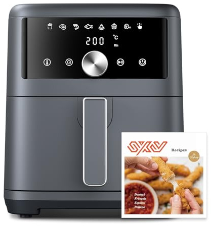Friggitrice ad Aria Calda 6L, Air Fryer Design Compatto e Digitale, 8 Programmi, Cottura Silenziosa a 360° per Friggere, Arrostire e Cuocere, Facile da Pulire, Per Famiglie (3-6 Persone), 1500W