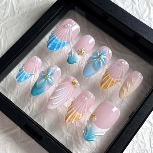 Faux ongles à presser – Faux ongles uniques faits à la main en acrylique épais et gel multi-couches, réutilisables et durcis avec lime à ongles (taille S)