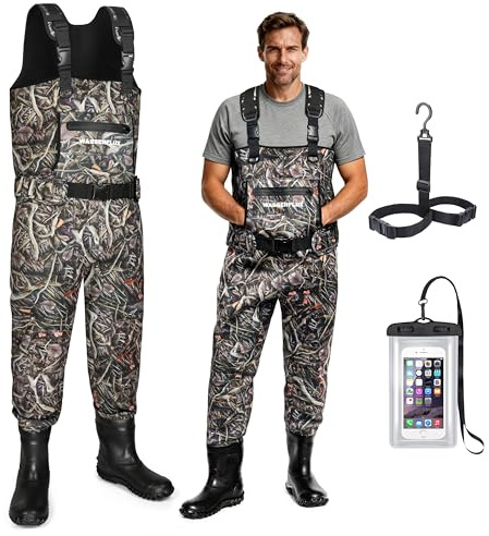 wasserflux Herren Wathose mit Stiefeln – wasserdichte 4 mm Neopren-Wathose zum Angeln, verstärkte Knie, isoliertes Stiefelfuß-Design für Jagd und Outdoor (M9)