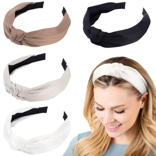 JYNVO Diadema Mujer 4 Piezas - Negro, Café, Blanco, Crema - Adorno de Pelo para Cotidiano y Maquillaje