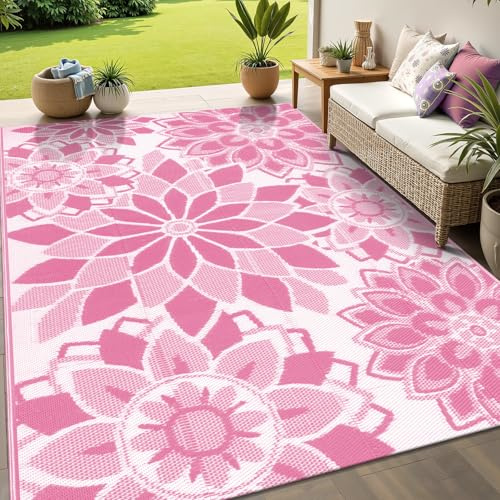 Enyhom Utomhusmatta, väderbeständig, vändbar golvmatta, plast, terrassmatta, utomhusmatta, UV-resistent RV, camping, balkongmatta för uteplats, strand, BBQ picknickdäck (rosa, 180 x 270 cm)