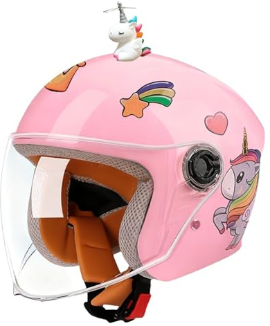 Casco De Moto Abierto para Niños, Homologado Según La Norma ECE 22.06, con Visera Solar para Niños Y Niñas De 3 A 12 Años, Casco Jet para Moto D,48-54cm