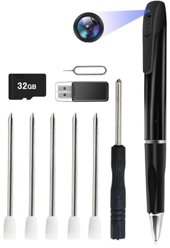 CYI Mini Camara Espia Oculta, Bolígrafo Espia con Cámara y Grabadora HD1080P, Microcamara Espia sin Cable Camufladas Incluye microSD de 32 GB para Interiores/Exteriores, oficinas, hogares, etc.