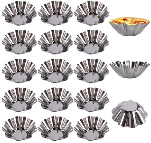 18 Piezas Moldes para Tartaletas Pequeñas, 6.5x2.3cm Moldes Mini Tartaletas de Acero Carbono, Molde del Pudin para Galletas Reutilizable, para Tartas de Huevos, Magdalenas, Galletas, Pastel Galletas