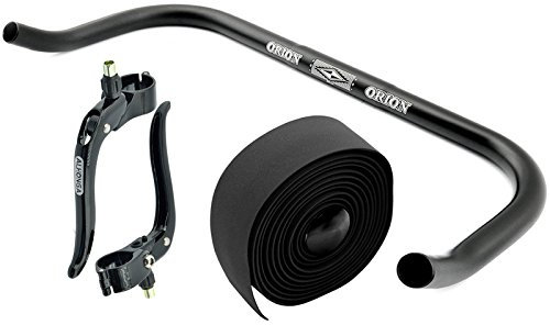 Permanent cykel bullhorn Fixie Singlespeed racercykel triathlon-styre 440 mm svart med bromsspak och svart styrband