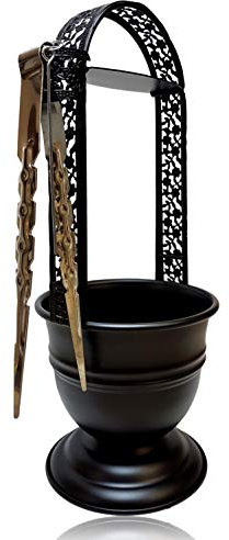 Bayli Réservoir à charbon + pince à charbon de 21,5 cm avec mandrin | Panier à charbon pour chicha | Noir mat – Hauteur [35 cm] | Panier à charbon avec pince | Accessoire pour chicha