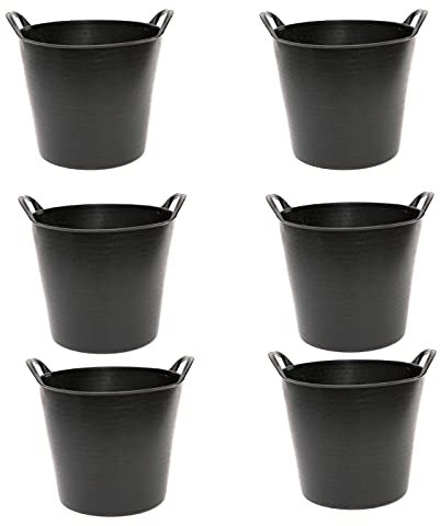 Pack de 6 capazos de plástico Flexible, de Color Negro , de 36 x 30,3 cm con Capacidad de 26 litros, con Asas, Ideal para Trabajo de Vendimia, Agricultura… Cubo de plástico (6uds/ 26 litros Negro)