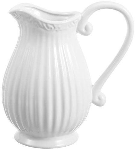 1Pièce Vase Pichet Céramique Blanc à Rayures Décoration Minimaliste pour Fleurs Séchées Pot Porcelaine Élégant pour Salon Bureau Mariage et Jardin