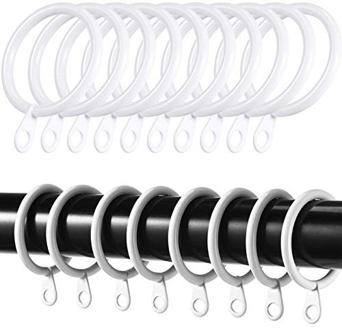 iPEAK 36 Pieces White Curtain Rings 38mm Internal Diameter Metal Curtains Large Ring Hanging Hooks For Curtain Rods Pole Hook (White)