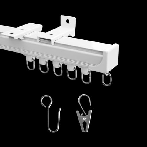 MaKefeile Rail de rideaux pour plafond, séparateur de pièce, rideaux de séparation, tringles, rails robustes pour douche de camping-car, crochets à clip pour extérieur, blanc, 0,9 à 2,7 m
