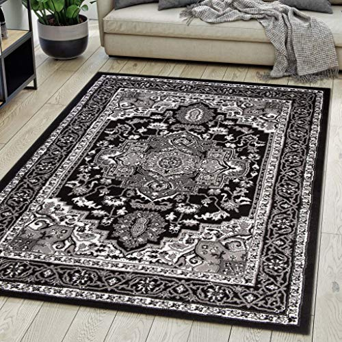 Mazovia Alfombra Pasillo 70x140cm Negro Antracita Clásico Tradicional Suave | Alfombra para Recibidor Cocina Oficina Salón Dormitorio Suelo Radiante Fácil de Limpiar Resistente a Detergentes Pelo Corto