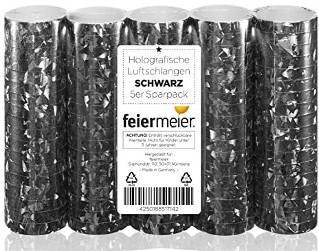 feiermeier Luftschlangen Holografisch 4m / 5 Rollen | Schwarz