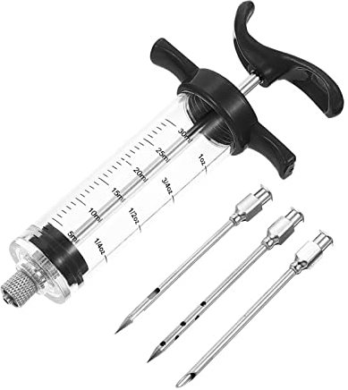 SYFUNLV Siringa Marinata Siringa,30ml Siringa Cucina,7 * 16cm Siringa per tacchinocon 3 Aghi 7.5cm di Ricambio,per Barbecue Alimenti Tacchino Carne Marinature Biscotti Dolci (nero)