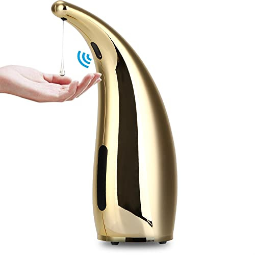 GULICA Automatic Soap Dispenser, 4 Levers Adjustable, Touchless Liquid Soap Dispenser, for Kitchen and Bathroom, with Infrared Motion Sensor, Waterproof, 300ml/11oz Gold