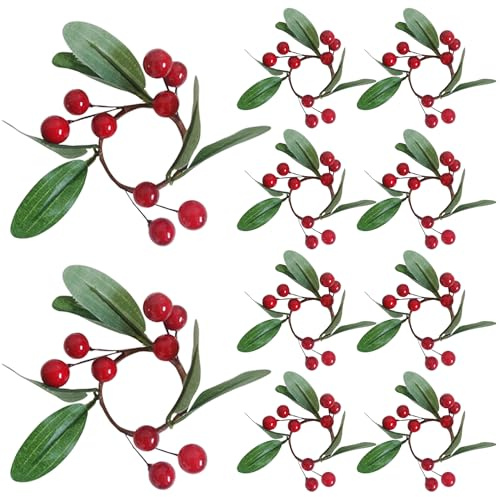 10 Pcs Christmas Napkin Ring, Christmas Napkin Buckle Christmas Serviette Rings Christmas Red Berry Napkin Ring Christmas Table Decorations for Xmas Thanksgiving Holder Decorations (10)