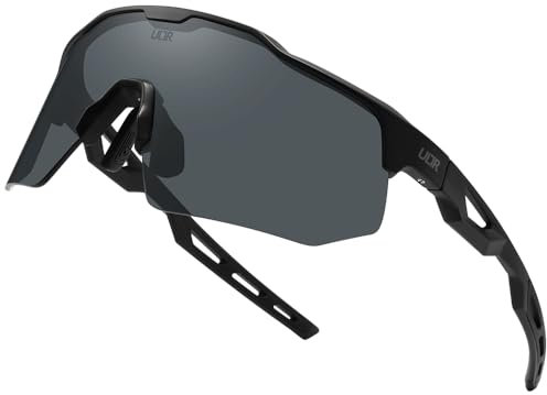 ULTR Sportbrille AERO, Sonnenbrille für Herren & Damen, TR90 Rahmen, für Sport wie Radfahren MTB Sportsonnenbrille Radbrille Sportbrille Fahren Angeln Baseball Laufen (Schwarz (Schwarzes Glas))