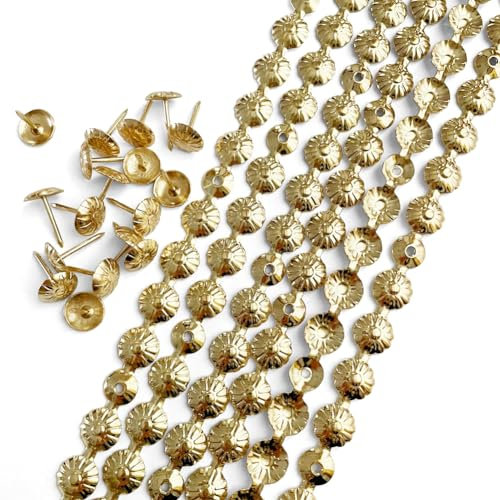 Let's Decorate Tiras de tachuelas decorativas para tapicería, 5 metros de diámetro, 11 mm de diámetro, flores doradas, cintas para clavar, tachuelas de sofá, accesorio de muebles de bricolaje (flor