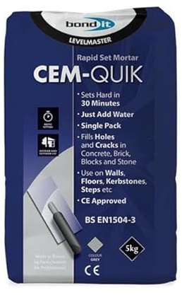 Bond It Rapid Set Cement Mortar Repair Fill Smooth Wall Floor Holes Gap Crack Fill Smooth Walls Floors Holes Gap Grey (5kg)