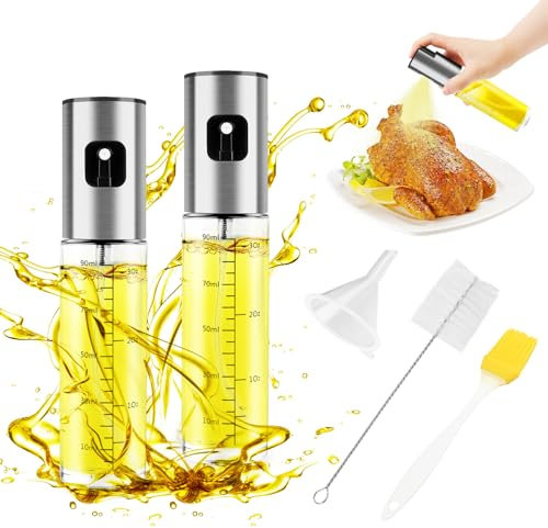 JOPHEK Spray Huile Cuisine, 2 Pièces 100ml Spray Huile D'olive Vaporisateur D'huile et de Vinaigre, Pulvérisateur D'huile Premium pour Cuisine et Friteuse D'air pour Griller, Salades, Fourm