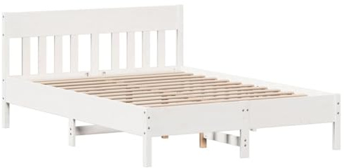 vidaXL Estructura de Cama con Cabecero, Somier de Listones de Invitados, Marco de Cama, Mueble para Dormitorio, Madera de Pino Blanco 135x190 cm
