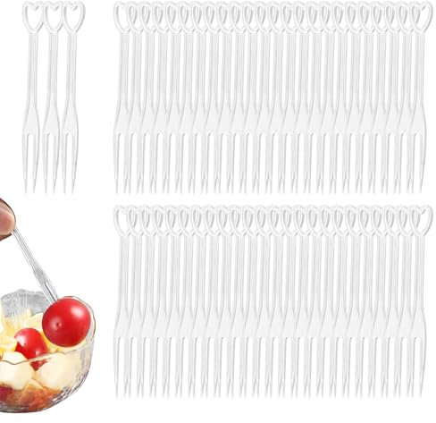500 Pezzi Forchetta di Frutta in Plastica,Minging Bento Food Picks in Plastica Mini Forchette da Frutta Trasparenti a Forma di Cuore Forchette Plastica for Food Frutta Cocktail Forchette Da Frutta