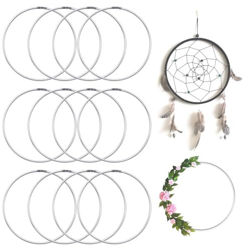 YDHfdc 12 Pezzi Cerchio Metallo 10cm Cerchi per Acchiappasogni Argento Anelli a Cerchio per Fai Da Te, Dream Catcher, Corona di Nozze, Ghirlanda, Appeso a Parete