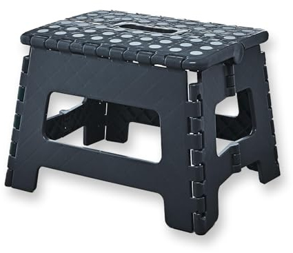 Coopers of Stortford - Black Folding Step Stool Foldable Plastic Stepping Stool for Kitchen, Bathroom, Garden and Outdoor