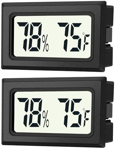 JEDEW 2 Pack Mini Digital Hygrometer Thermometer Gauge, Indoor Outdoor Temperature Humidity Meter for Humidifiers Greenhouse Reptile Plant Humidors, Large LCD Screen, Display in Fahrenheit (℉) (2)