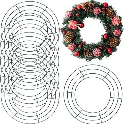 TIHOOD 6PCS 10” Wire Wreath Frame Round Metal Wreath Form for Crafts & Floral Decorations on Weddings Christmas Home Party Celebrations, Dark Green