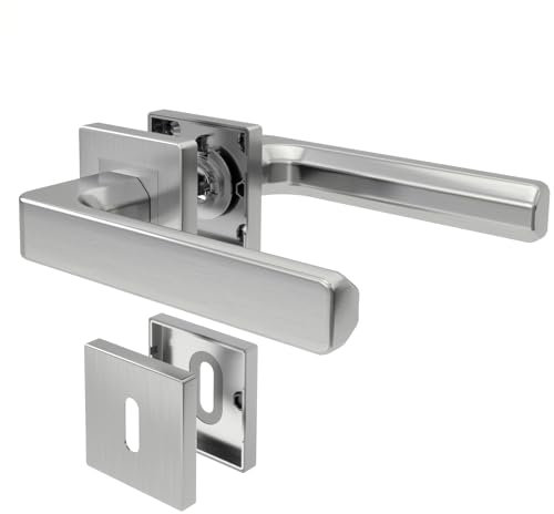 AwmnSrman Türgriffe Innentüren CUBE Türklinke Türbeschlag Drückergarnitur Zimmertür Garnitur BB-Buntbart Set 1er-Set Moderne Edelstahl 2 Türklinken & 2 Langschilder Silber