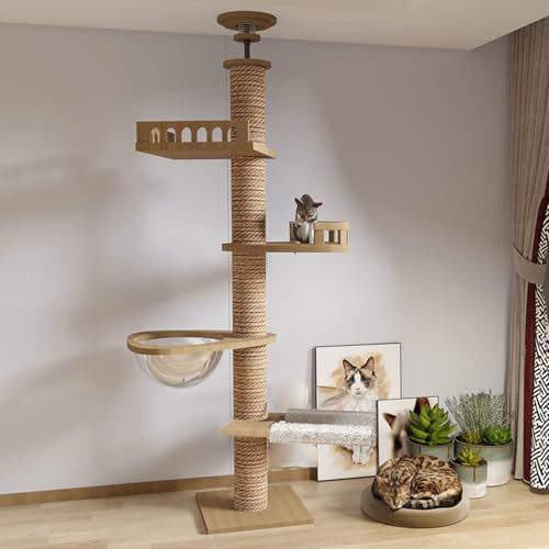 Mekidulu Arbre à Chat tendeur de Plafond, Capsule Spatiale, Hamac pour, Entièrement enveloppé de Corde en sisal, Largeur de 11 cm, Arbre à Chat Haut.(T04)