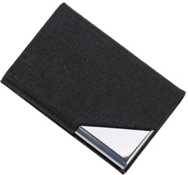 WUZIA Porta biglietti da visita nero, custodia per biglietti da visita in PU e acciaio inossidabile, porta carte di credito tascabile in metallo sottile, Nero