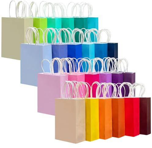 Gcardist 24 Farben kleine Geschenktüte mit Griffen Bulk 24PCS Papier Partytüten 8.3x6 x3Inch mehrere Verwendungen (15x8x21cm,kleine Größe)