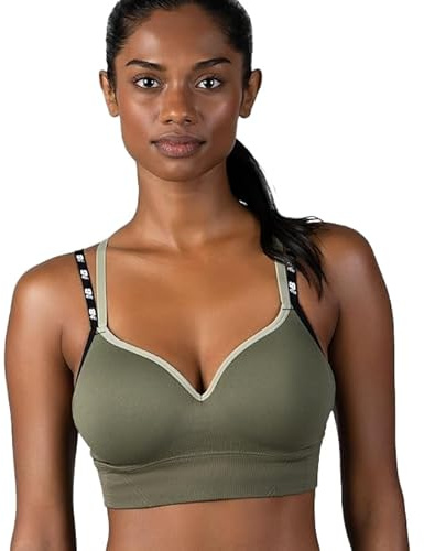 New Balance Molded Cup Sports Bra, Sostén Deportivo, Ladies Seamless, Yoga Athletic, Dark Olive, L