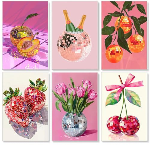 6 Pack Disco Ball Paint by Numbers for Adults Canvas Without Frame, DIY Fruit Painting by Numbers for Adults, Easy Acrylic Paint Kit Arts and Crafts Adult Beginners for Home Wall Decor Gift 8x12 Inch