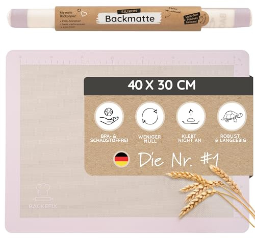 Backefix Tappetino da forno in silicone, 40 x 30 cm, di alta qualità, riutilizzabile, privo di sostanze nocive, ecologico e sano, lavabile in lavastoviglie, ritagliabile