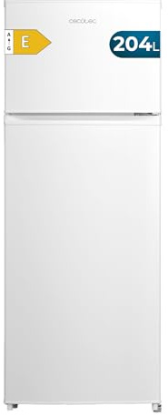 Cecotec Frigorífico Combi Compacto Bolero CoolMarket 2D 204 White E, 204L, 143 cm de Alto, 55 cm de Ancho, Clase E, Silencioso, Iluminación LED, Compresor Inverter Plus, Tecnología Cíclica, Blanco