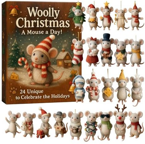 Mice Advent Calendars 2025 | 24 Days Mice Pendant Christmas Countdown Calendar 2025 | Hanging 2D Animal Figurine Advent Calendars | Fun Mices Figures Christmas Tree Decorations