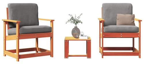 QZZCED Gartenmöbel-Set, 3-teilig, Massivholz, Kiefer, Braun, Wachs, robustes Outdoor-Set mit elegantem Design, für Terrasse und Terrasse, bequeme Armlehnen und Rückenlehne,