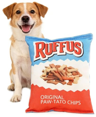 jiejack Crinkle & Squeaky Potato Chip Toy for Dogs and Cats - Plush Snack with Crinkle Paper, Dental Care Toy for Entertainment and Boredom Training Toy (A)