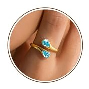 Lunvky Silver Birthstone Rings for Women Non Tarnish 14K Gold Plated Dainty Adjustable Thumb Ring Bling Emerald Gemstone Diamond Ring for Teen Girls Eternity Wedding Jewellery Birthday Gifts